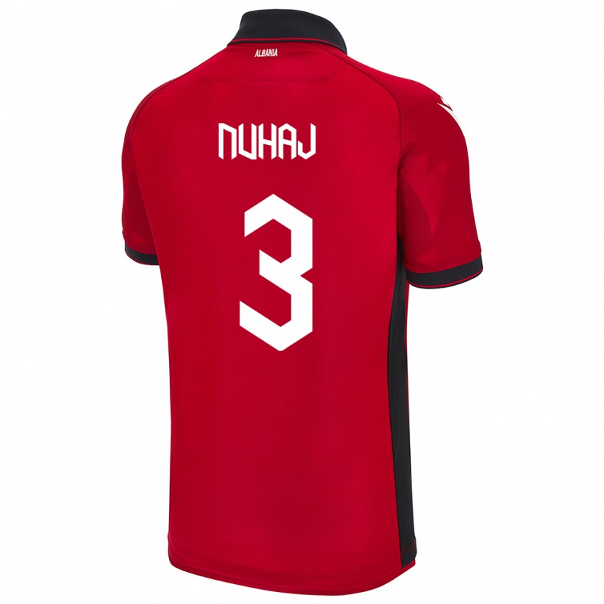 Heren Albanië Fabjano Nuhaj #3 Rood Thuisshirt Thuistenue 24-26 T-Shirt België