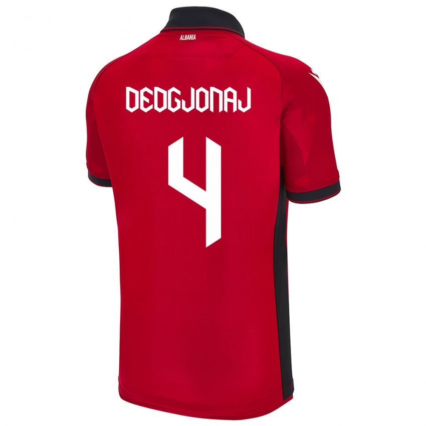 Heren Albanië Leonora Dedgjonaj #4 Rood Thuisshirt Thuistenue 24-26 T-Shirt België