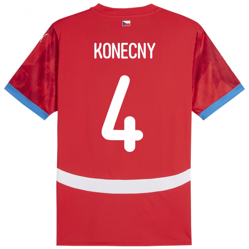 Heren Tsjechië Mikulas Konecny #4 Rood Thuisshirt Thuistenue 24-26 T-Shirt België