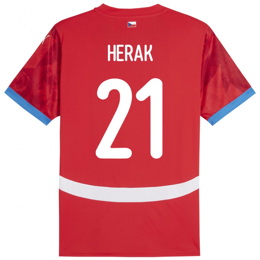 Herren Tschechien Frantisek Herak #21 Rot Heimtrikot Trikot 24-26 T-Shirt Belgien