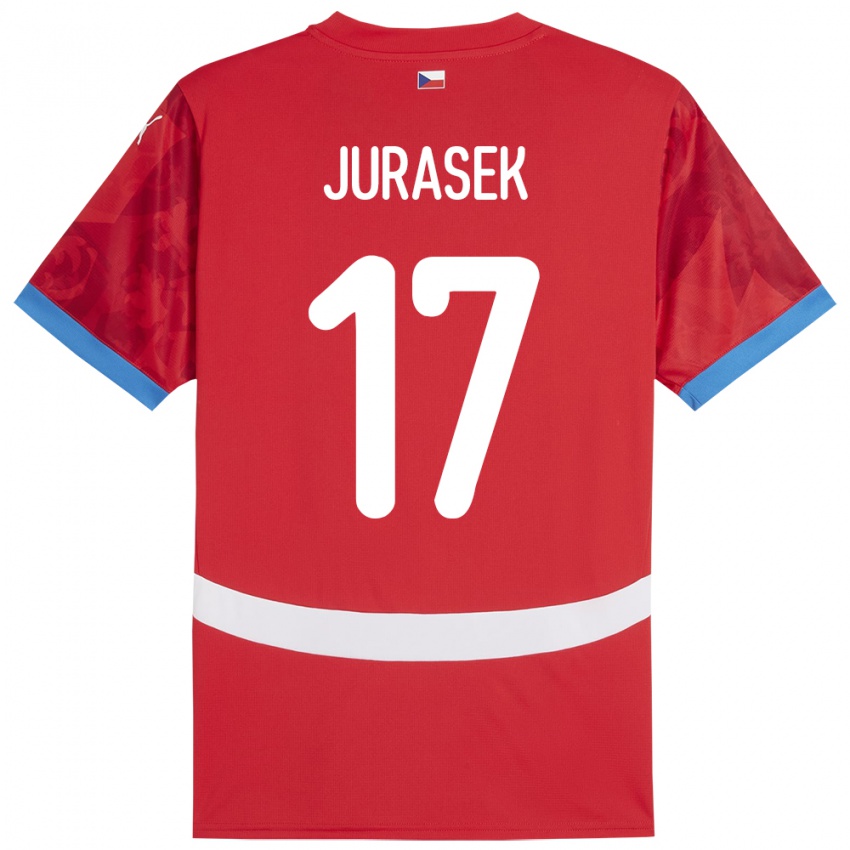 Heren Tsjechië Patrik Jurasek #17 Rood Thuisshirt Thuistenue 24-26 T-Shirt België