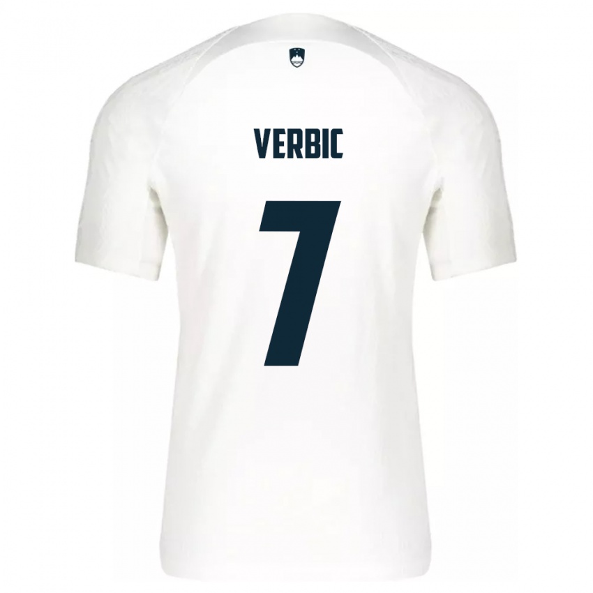 Homme Maillot Slovénie Benjamin Verbic #7 Blanc Tenues Domicile 24-26 T-Shirt Belgique