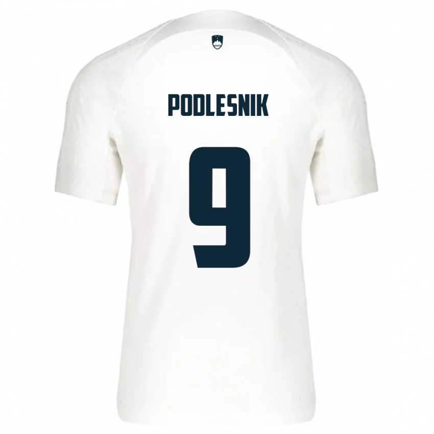 Heren Slovenië Nik Podlesnik #9 Wit Thuisshirt Thuistenue 24-26 T-Shirt België