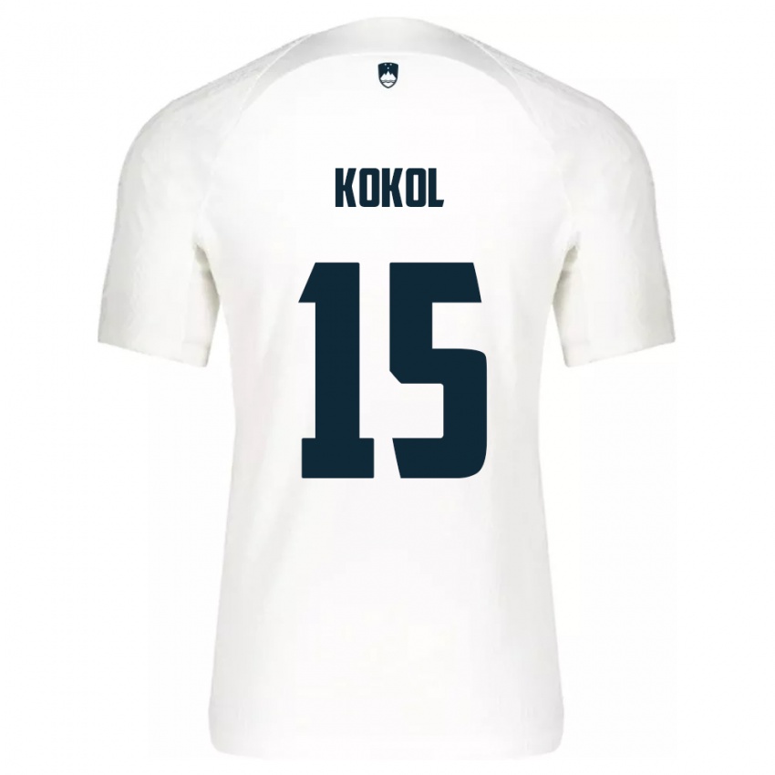 Heren Slovenië Luka Kokol #15 Wit Thuisshirt Thuistenue 24-26 T-Shirt België