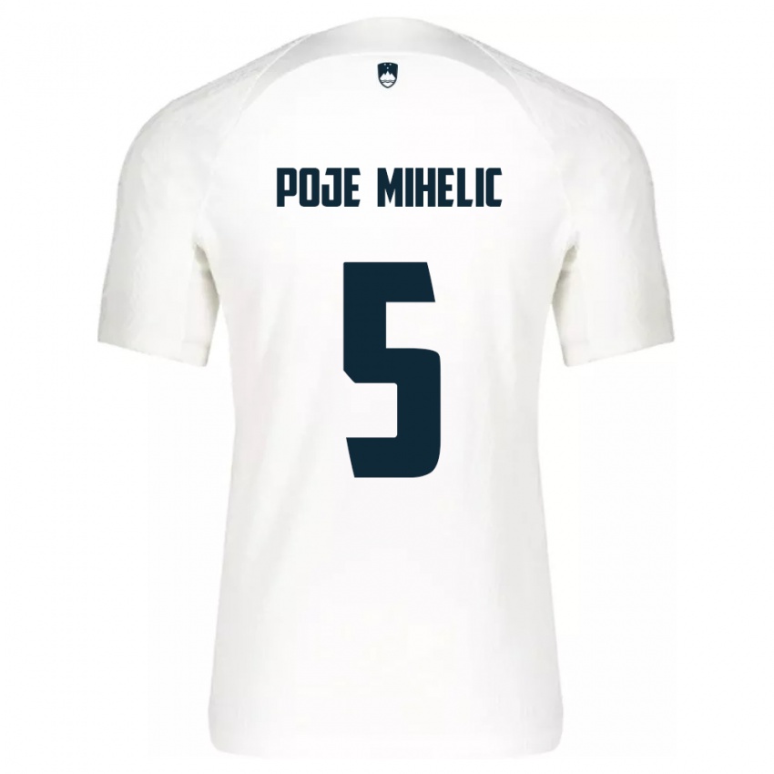 Homme Maillot Slovénie Naja Poje Mihelič #5 Blanc Tenues Domicile 24-26 T-Shirt Belgique