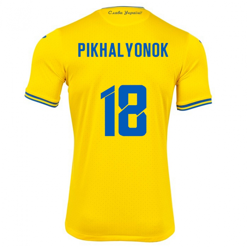 Heren Oekraïne Oleksandr Pikhalyonok #18 Geel Thuisshirt Thuistenue 24-26 T-Shirt België