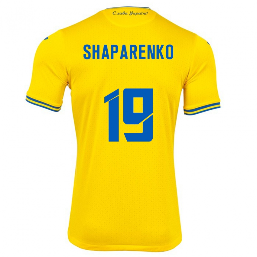 Herren Ukraine Mykola Shaparenko #19 Gelb Heimtrikot Trikot 24-26 T-Shirt Belgien