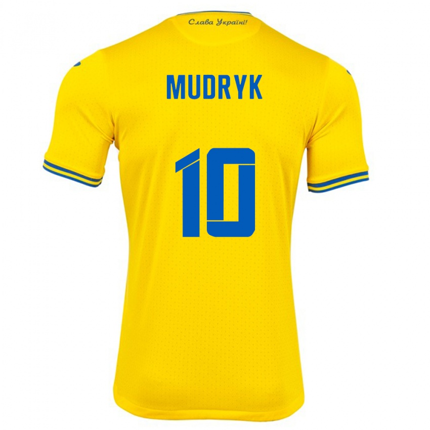Heren Oekraïne Mykhaylo Mudryk #10 Geel Thuisshirt Thuistenue 24-26 T-Shirt België