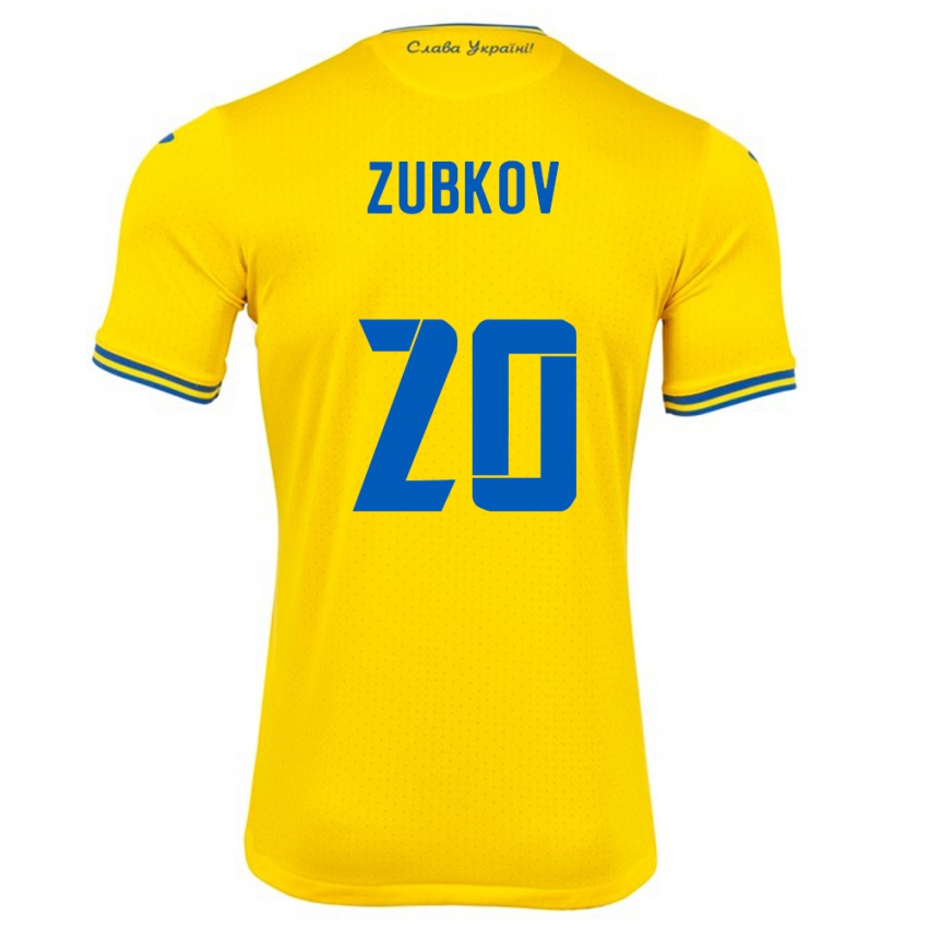 Heren Oekraïne Oleksandr Zubkov #20 Geel Thuisshirt Thuistenue 24-26 T-Shirt België