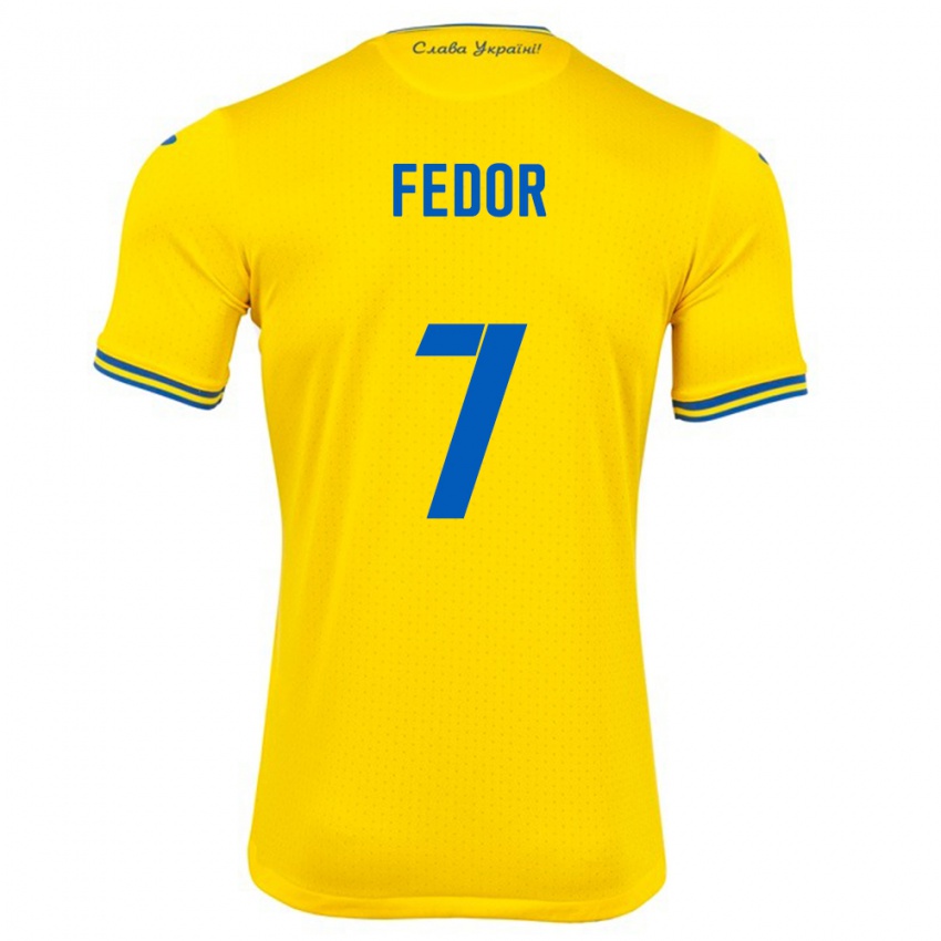 Homme Maillot Ukraine Oleg Fedor #7 Jaune Tenues Domicile 24-26 T-Shirt Belgique