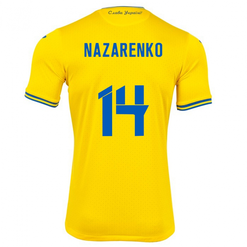 Herren Ukraine Oleksandr Nazarenko #14 Gelb Heimtrikot Trikot 24-26 T-Shirt Belgien