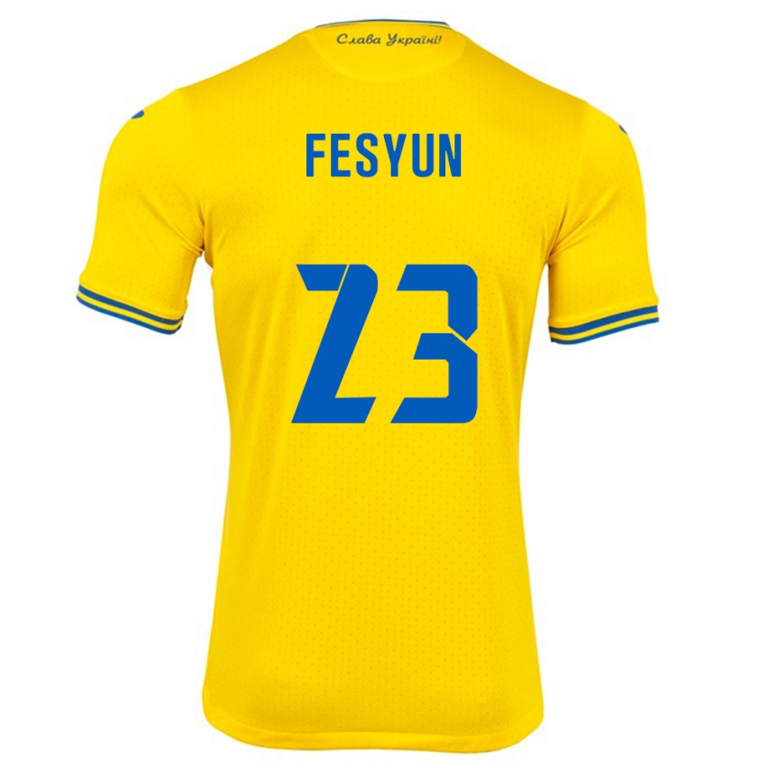 Homme Maillot Ukraine Kiril Fesyun #23 Jaune Tenues Domicile 24-26 T-Shirt Belgique