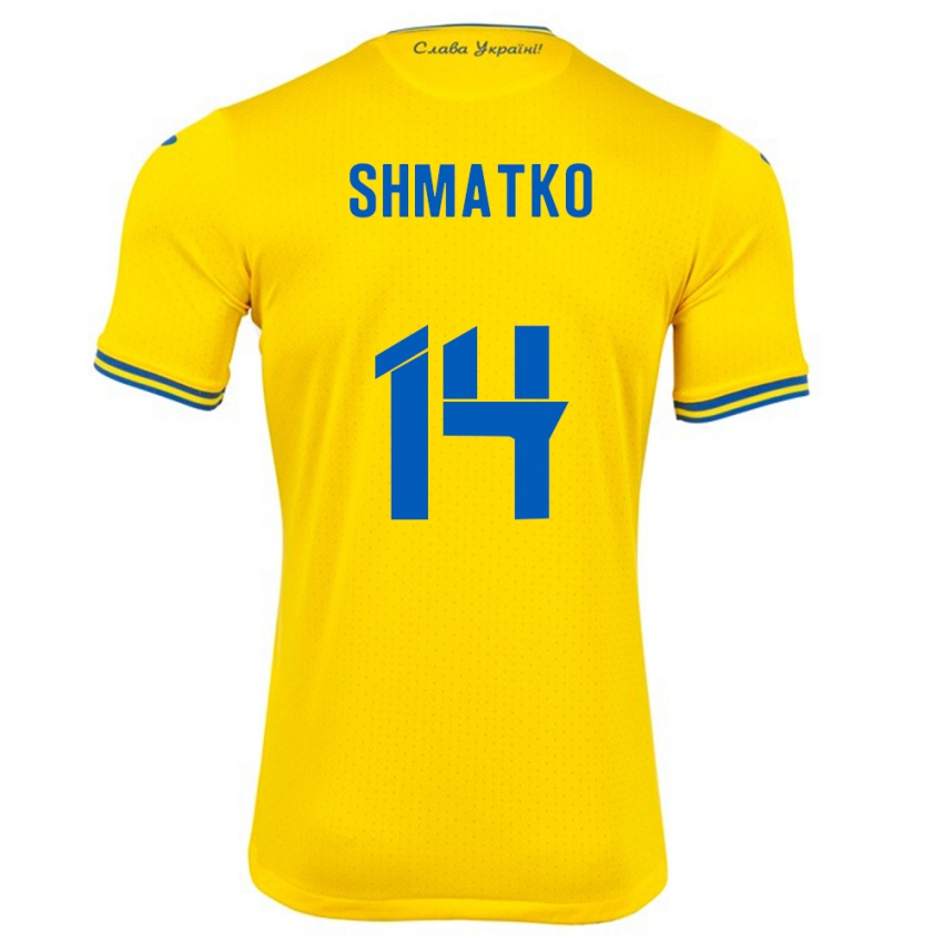 Herren Ukraine Lyubov Shmatko #14 Gelb Heimtrikot Trikot 24-26 T-Shirt Belgien