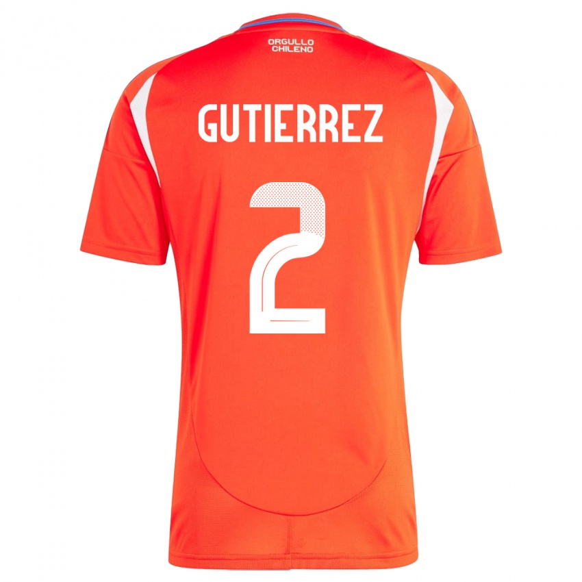 Heren Chili Joaquín Gutiérrez #2 Rood Thuisshirt Thuistenue 24-26 T-Shirt België