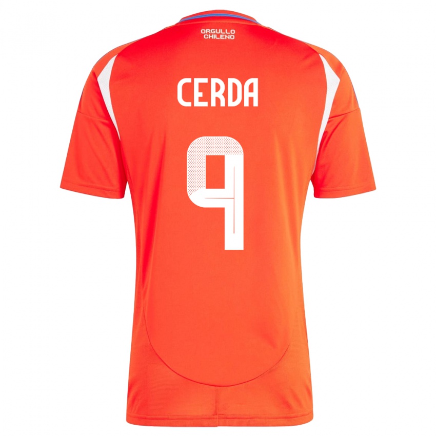 Herren Chile Axel Cerda #9 Rot Heimtrikot Trikot 24-26 T-Shirt Belgien