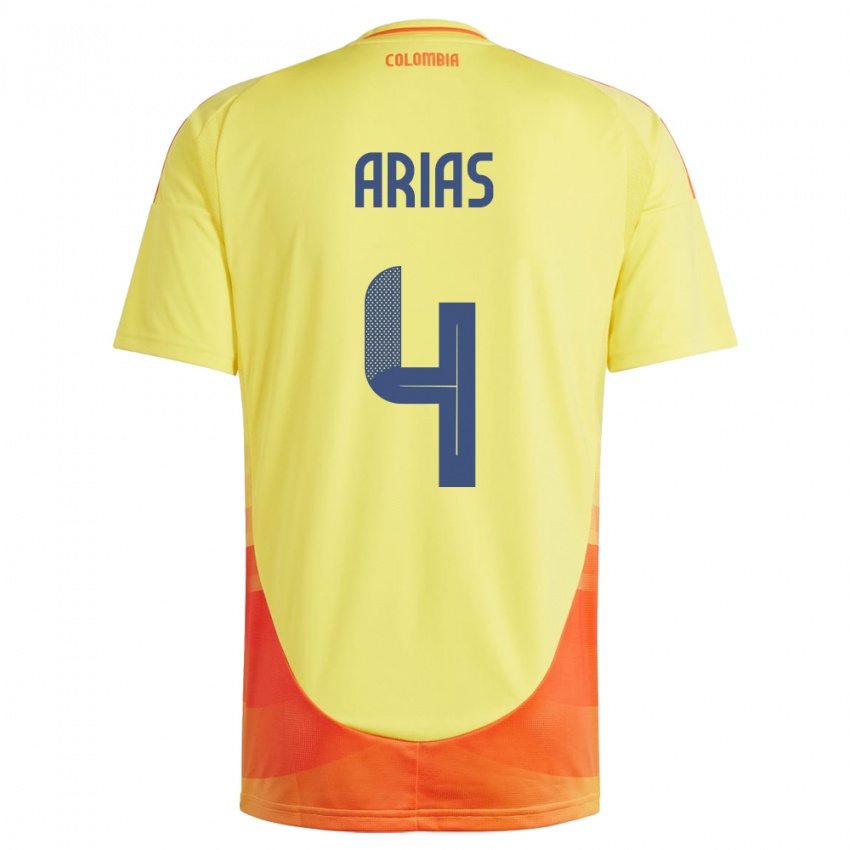 Heren Colombia Santiago Arias #4 Geel Thuisshirt Thuistenue 24-26 T-Shirt België