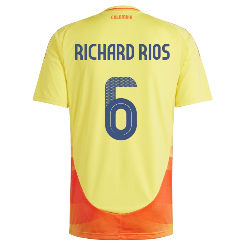 Heren Colombia Richard Ríos #6 Geel Thuisshirt Thuistenue 24-26 T-Shirt België
