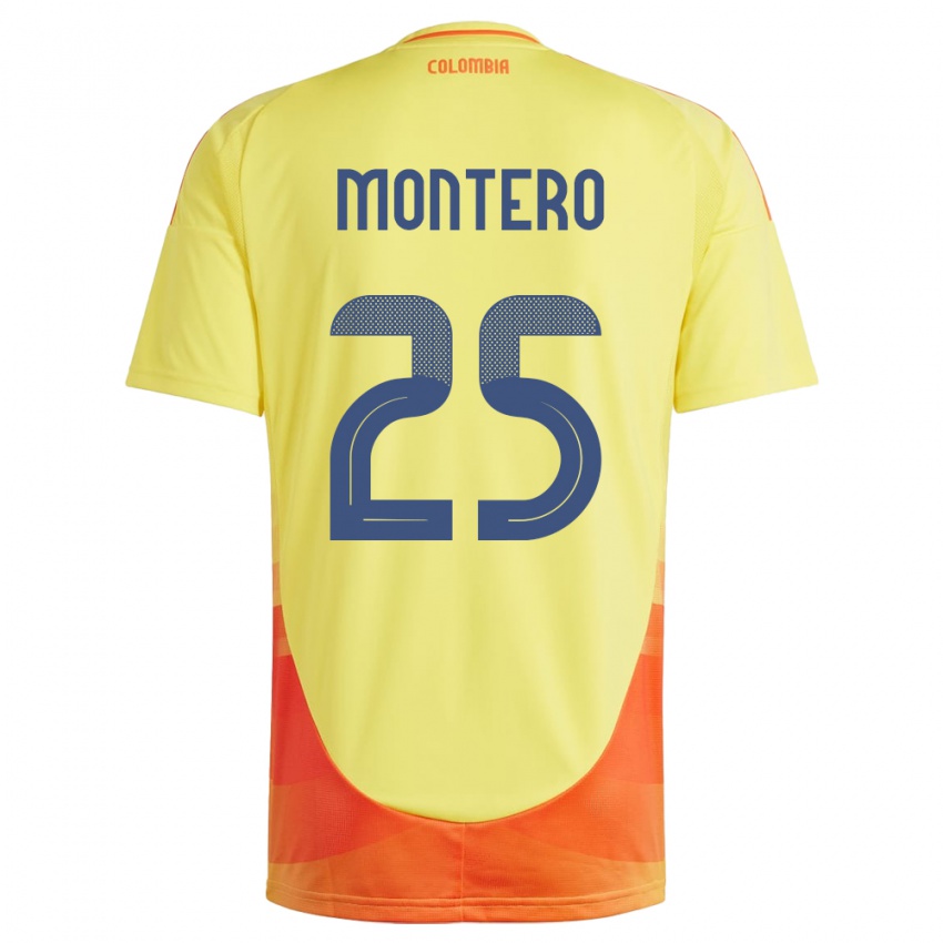 Homme Maillot Colombie Álvaro Montero #25 Jaune Tenues Domicile 24-26 T-Shirt Belgique