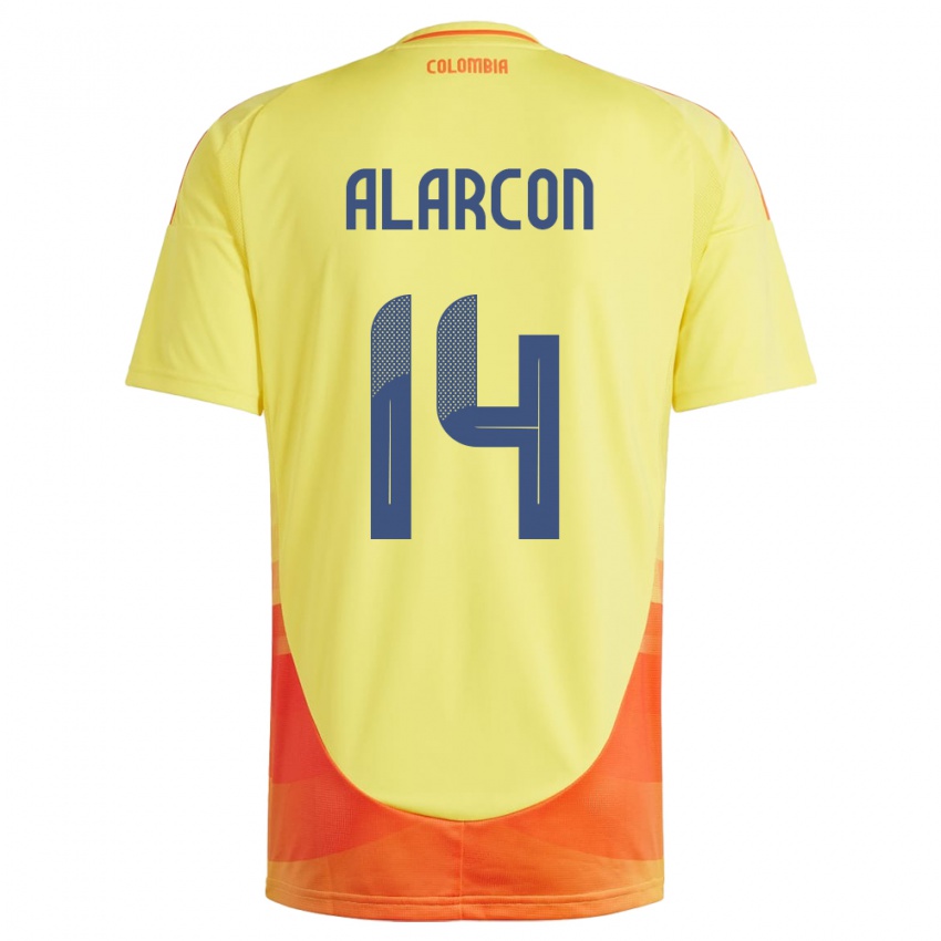 Homme Maillot Colombie Andrés Alarcón #14 Jaune Tenues Domicile 24-26 T-Shirt Belgique