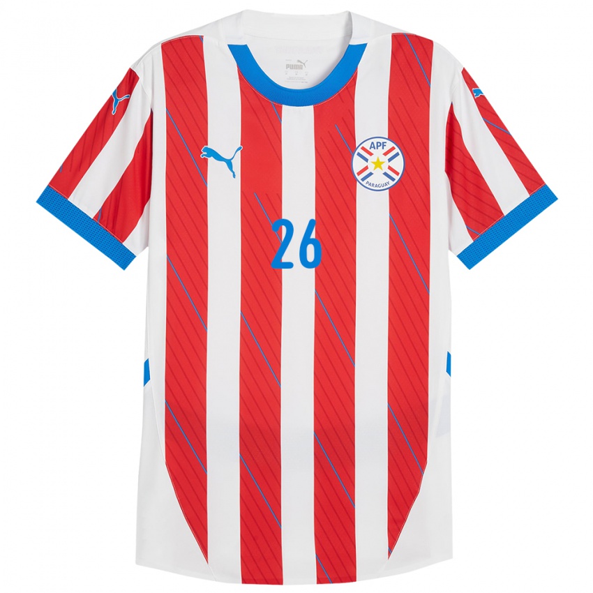 Homme Maillot Paraguay Hernesto Caballero #26 Blanc Rouge Tenues Domicile 24-26 T-Shirt Belgique