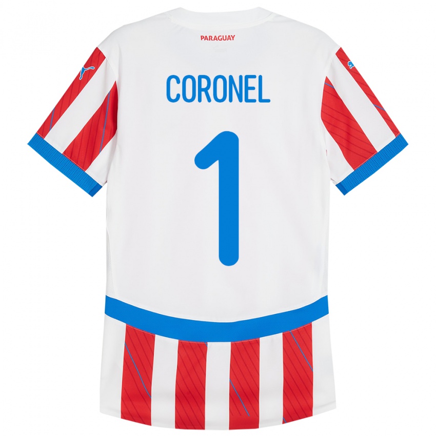 Herren Paraguay Carlos Coronel #1 Weiß Rot Heimtrikot Trikot 24-26 T-Shirt Belgien