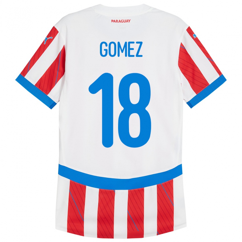 Heren Paraguay Diego Gómez #18 Wit Rood Thuisshirt Thuistenue 24-26 T-Shirt België