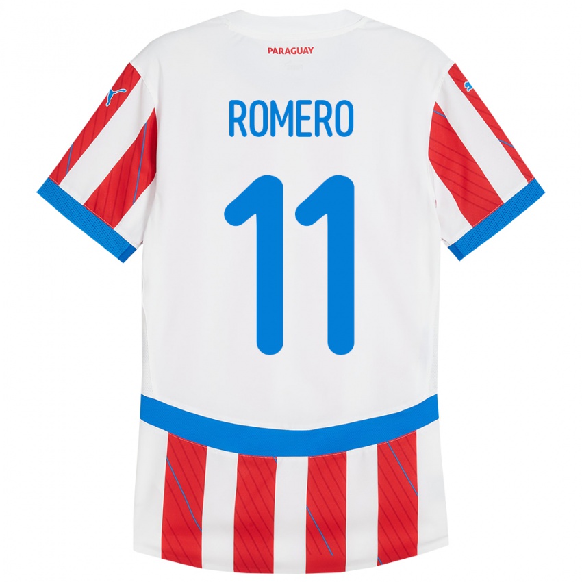 Heren Paraguay Ángel Romero #11 Wit Rood Thuisshirt Thuistenue 24-26 T-Shirt België