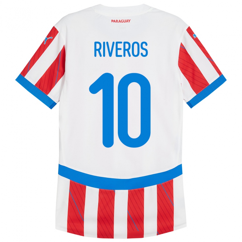 Heren Paraguay Paulo Riveros #10 Wit Rood Thuisshirt Thuistenue 24-26 T-Shirt België