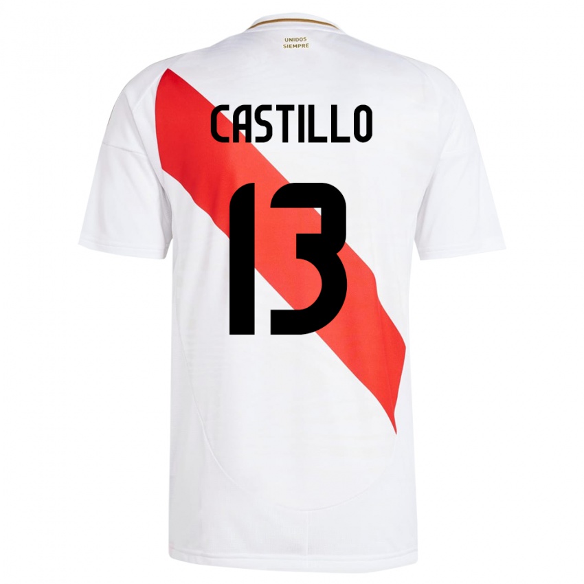 Homme Maillot Pérou Jesús Castillo #13 Blanc Tenues Domicile 24-26 T-Shirt Belgique