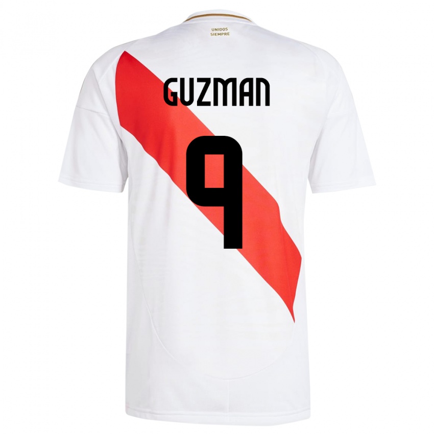 Herren Peru Víctor Guzmán #9 Weiß Heimtrikot Trikot 24-26 T-Shirt Belgien