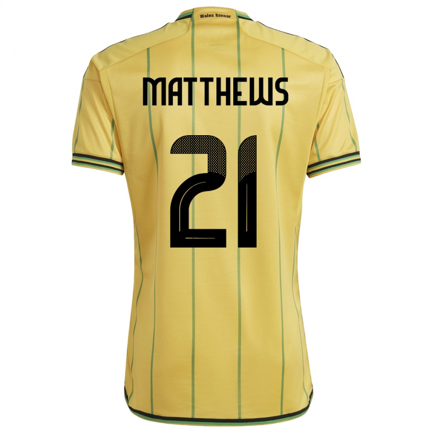 Heren Jamaica Cheyna Matthews #21 Geel Thuisshirt Thuistenue 24-26 T-Shirt België