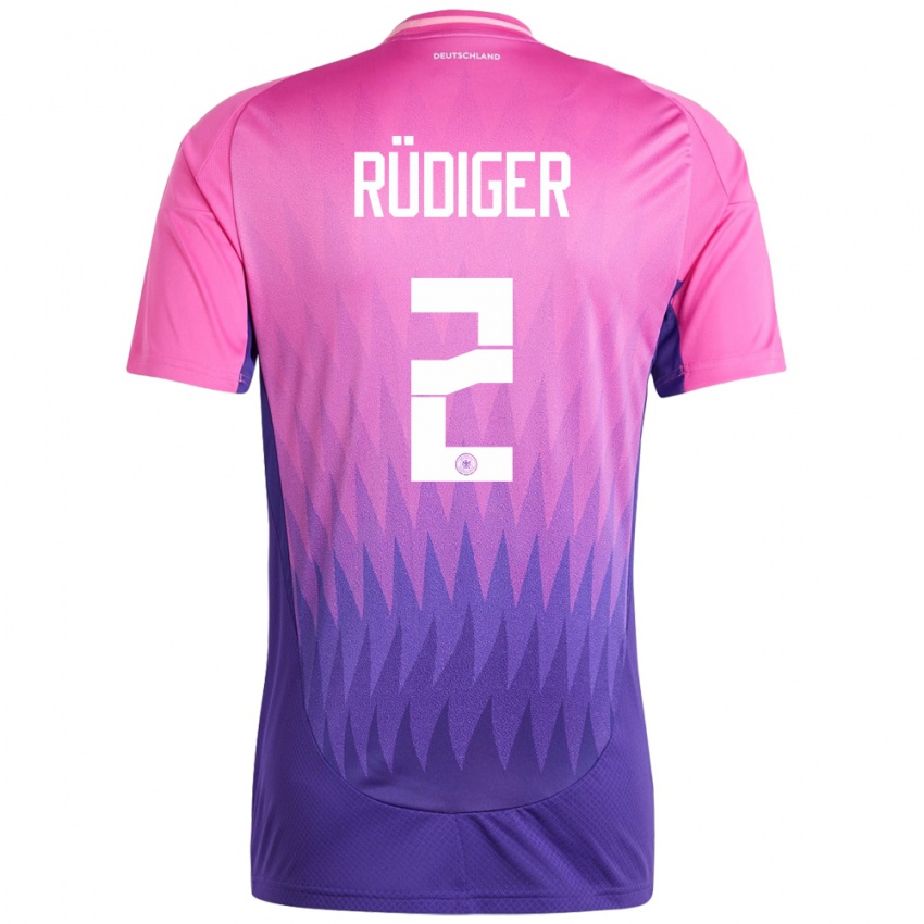 Heren Duitsland Antonio Rudiger #2 Roze Paars Uitshirt Uittenue 24-26 T-Shirt België