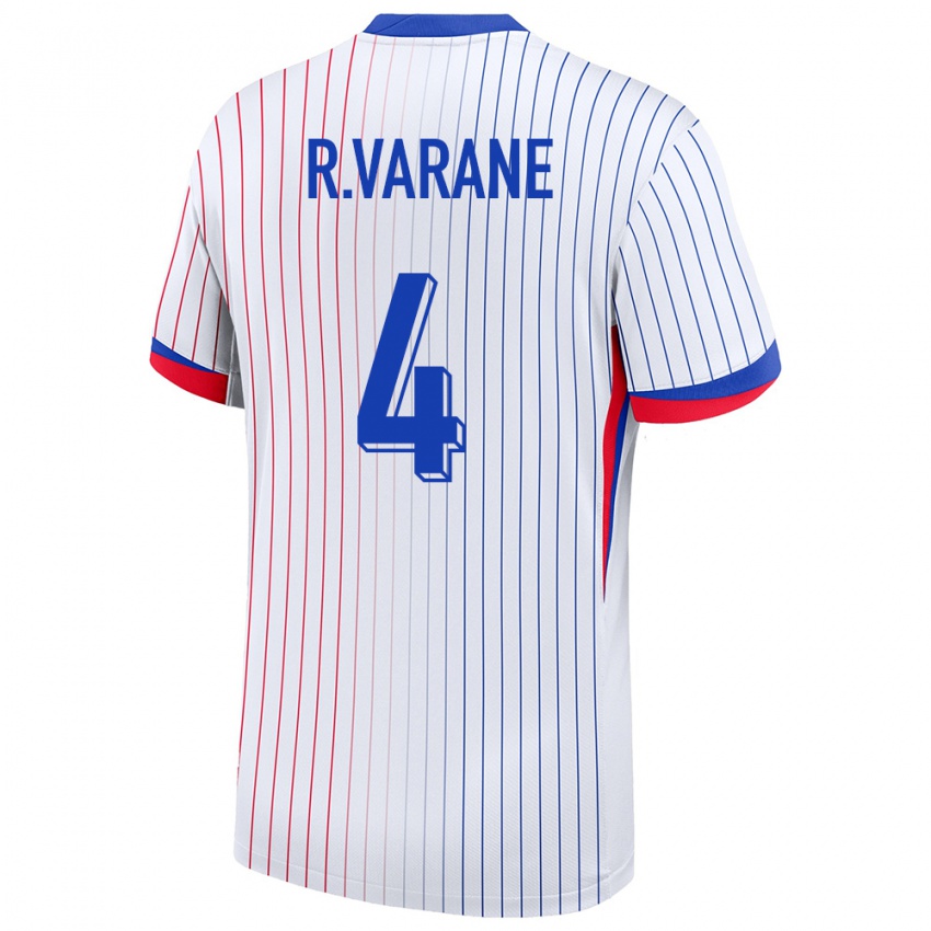 Homme Maillot France Raphael Varane #4 Blanc Tenues Extérieur 24-26 T-Shirt Belgique