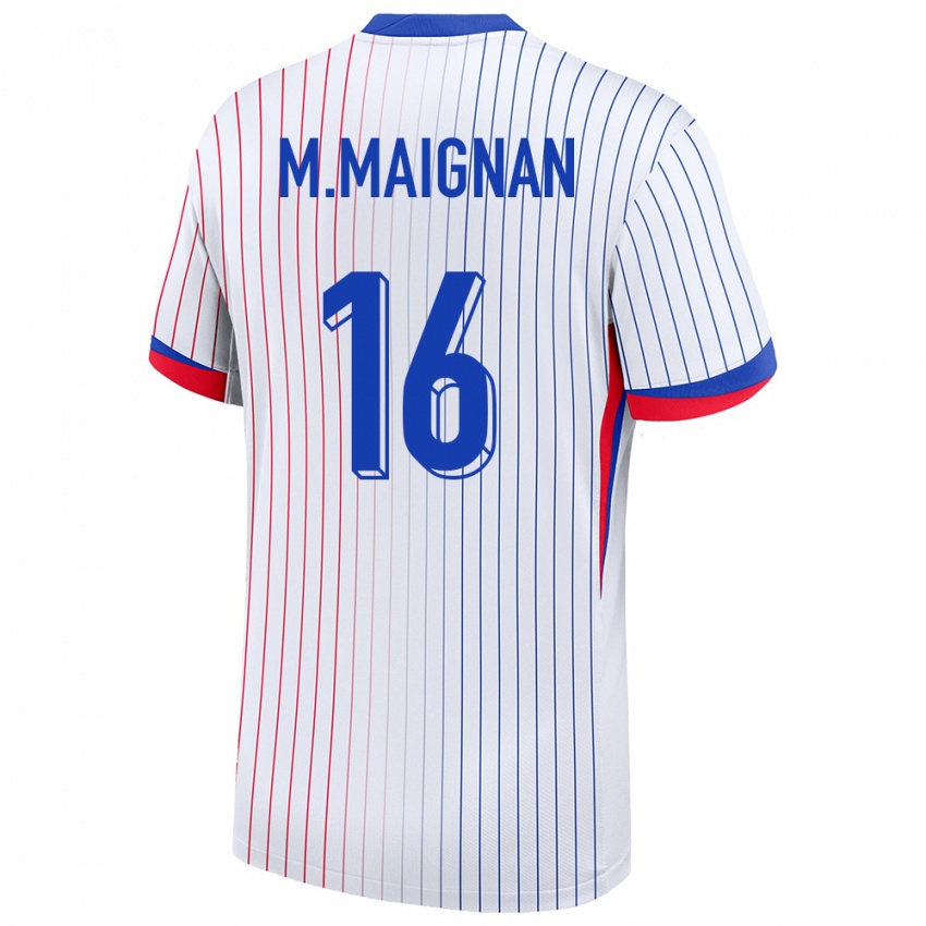 Homme Maillot France Mike Maignan #16 Blanc Tenues Extérieur 24-26 T-Shirt Belgique