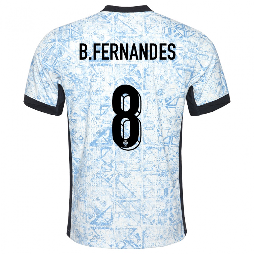 Heren Portugal Bruno Fernandes #8 Crème Blauw Uitshirt Uittenue 24-26 T-Shirt België