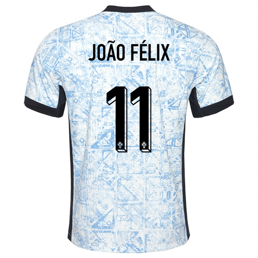 Heren Portugal Joao Felix #11 Crème Blauw Uitshirt Uittenue 24-26 T-Shirt België
