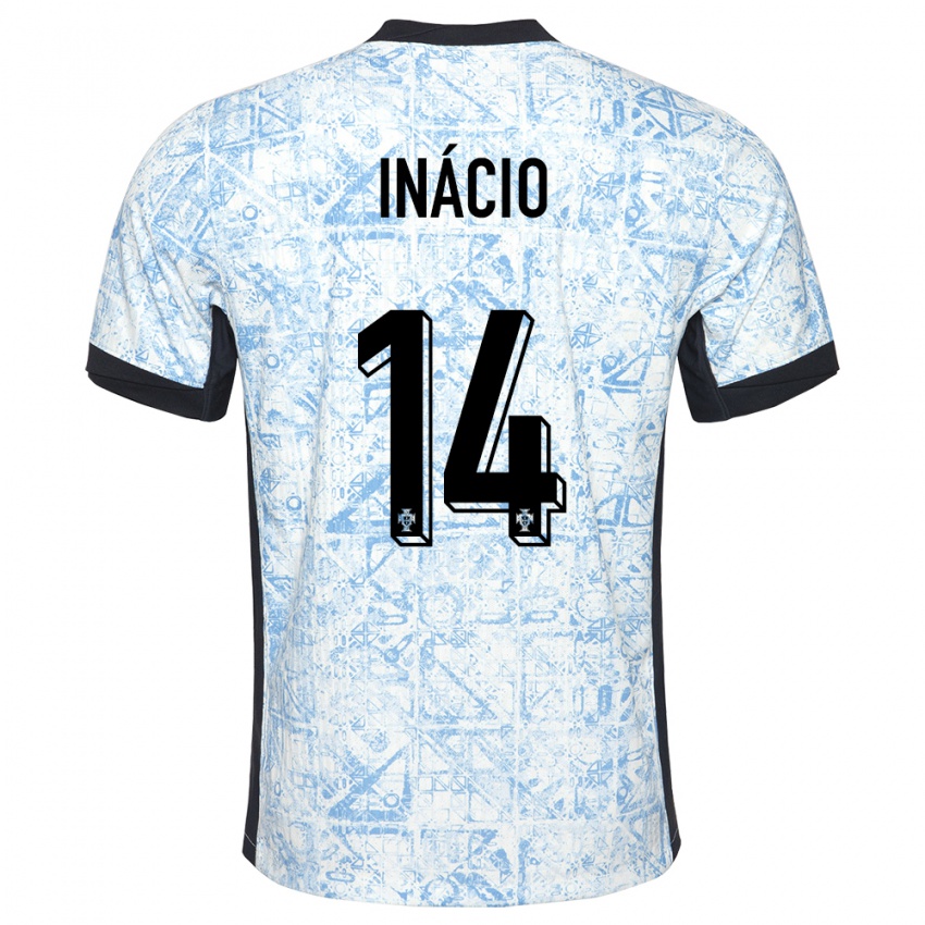 Heren Portugal Goncalo Inacio #14 Crème Blauw Uitshirt Uittenue 24-26 T-Shirt België