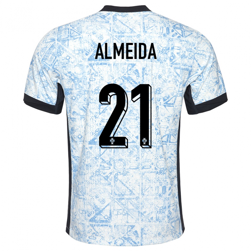 Heren Portugal Andre Almeida #21 Crème Blauw Uitshirt Uittenue 24-26 T-Shirt België