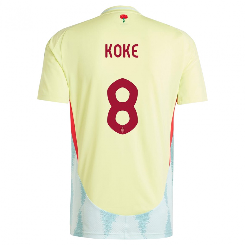 Homme Maillot Espagne Koke #8 Jaune Tenues Extérieur 24-26 T-Shirt Belgique