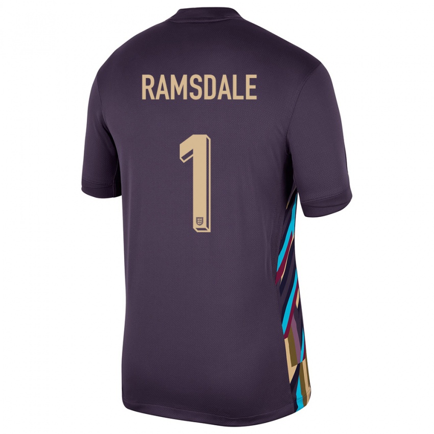 Heren Engeland Aaron Ramsdale #1 Donkere Rozijn Uitshirt Uittenue 24-26 T-Shirt België