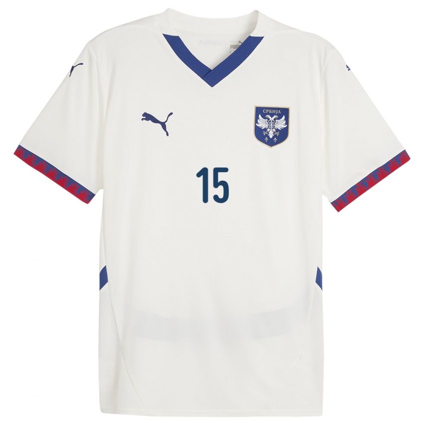 Homme Maillot Serbie Mihajlo Ilic #15 Blanc Tenues Extérieur 24-26 T-Shirt Belgique
