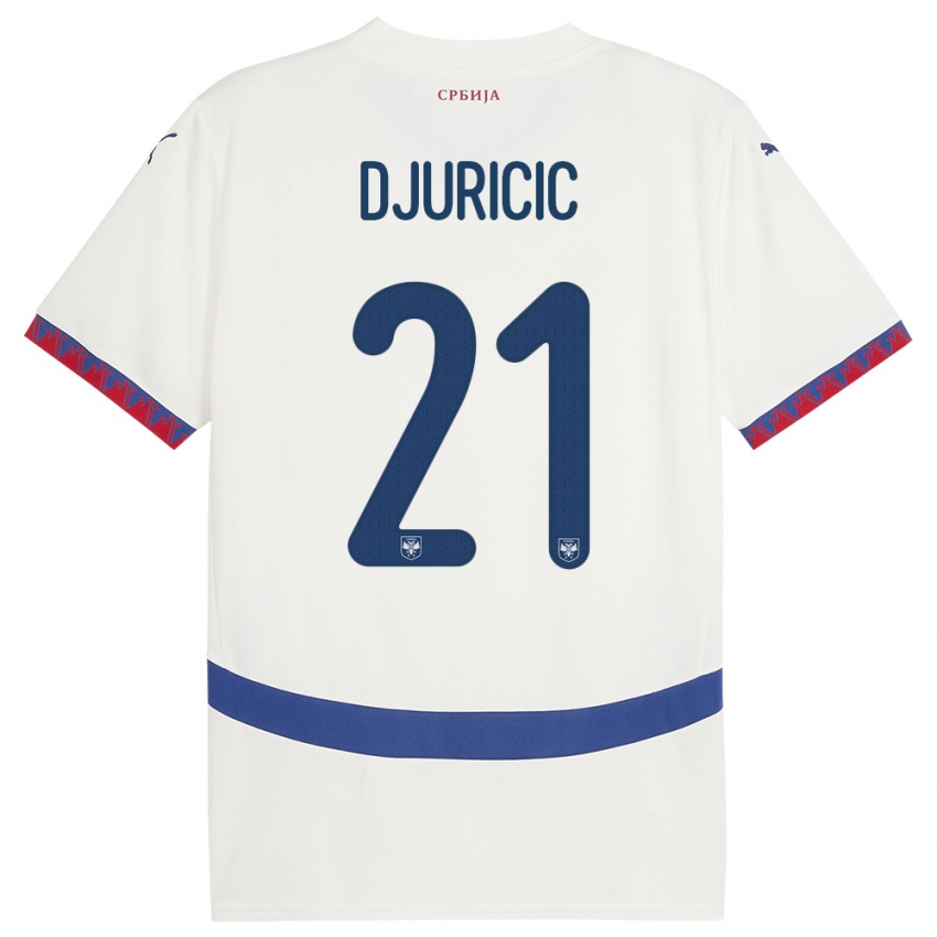 Homme Maillot Serbie Filip Djuricic #21 Blanc Tenues Extérieur 24-26 T-Shirt Belgique