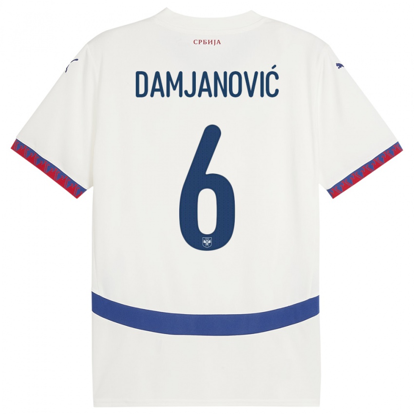 Homme Maillot Serbie Nevena Damjanovic #6 Blanc Tenues Extérieur 24-26 T-Shirt Belgique