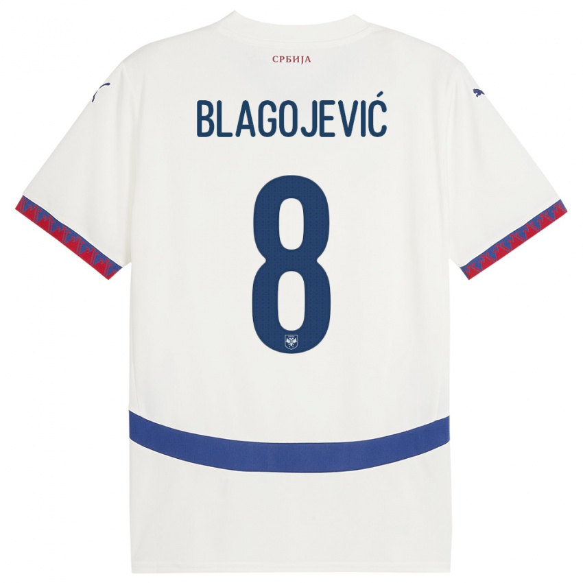 Homme Maillot Serbie Dina Blagojevic #8 Blanc Tenues Extérieur 24-26 T-Shirt Belgique