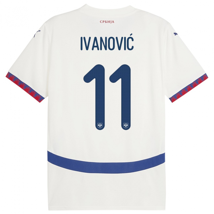 Homme Maillot Serbie Miljana Ivanovic #11 Blanc Tenues Extérieur 24-26 T-Shirt Belgique