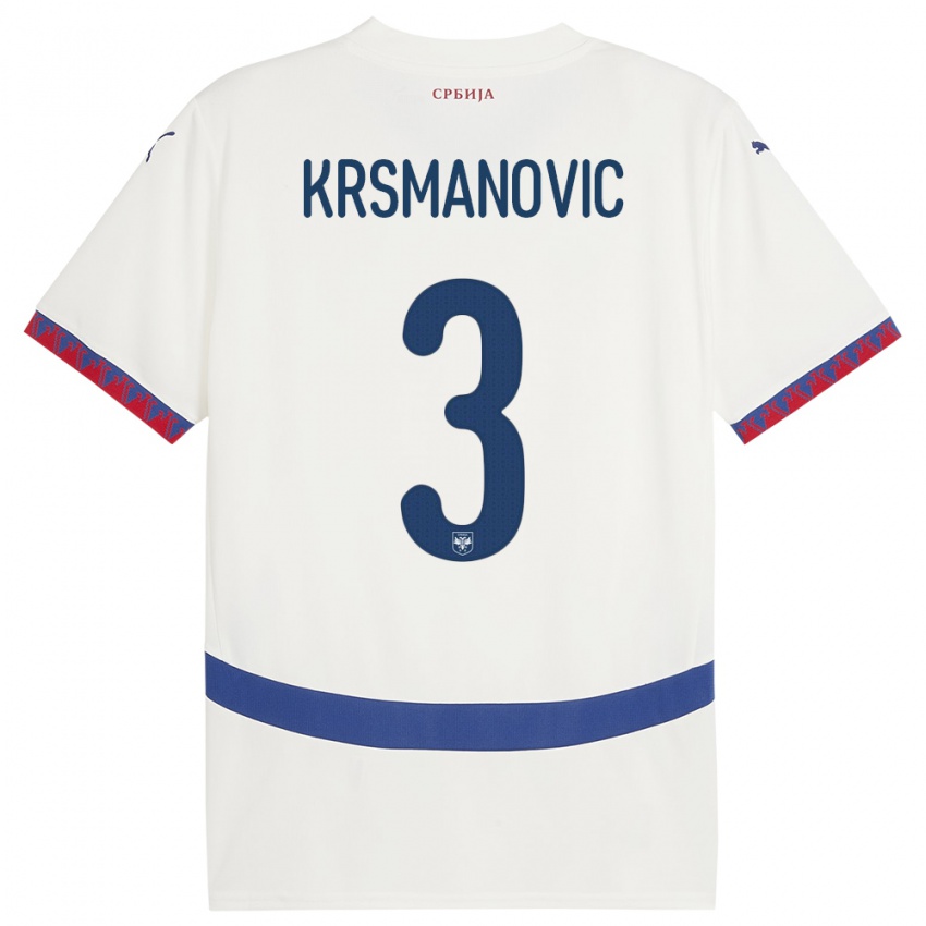 Homme Maillot Serbie Nemanja Krsmanovic #3 Blanc Tenues Extérieur 24-26 T-Shirt Belgique