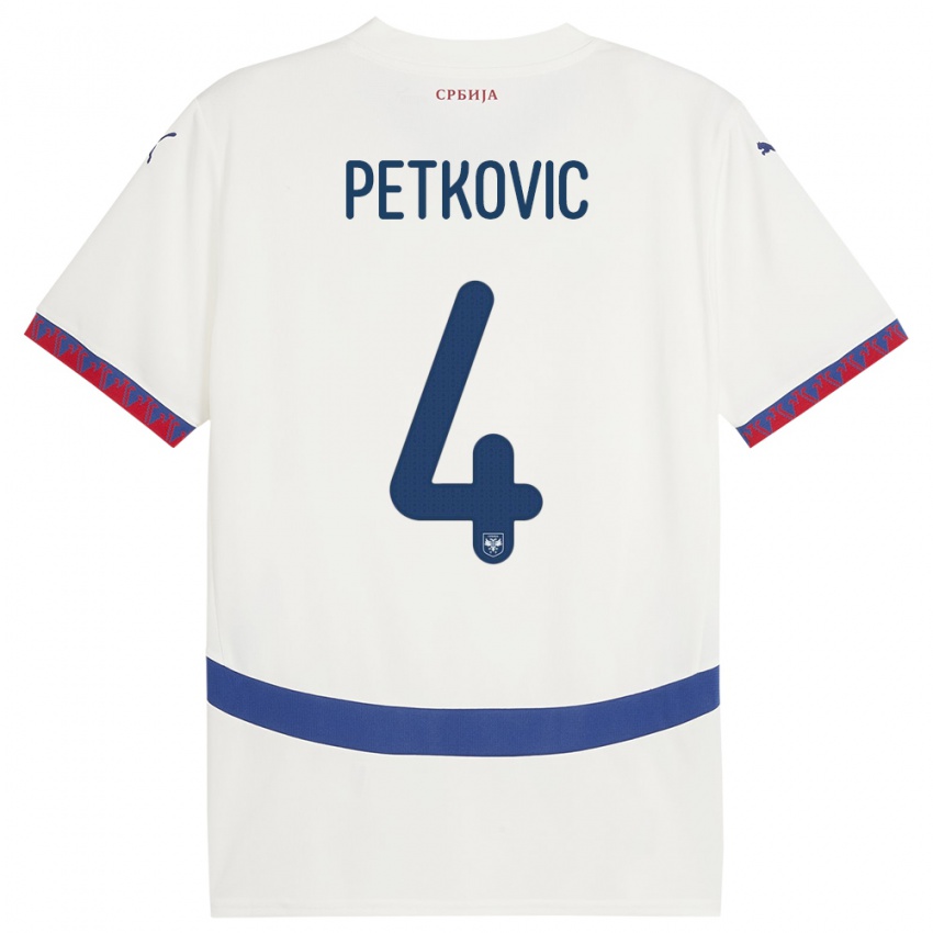Homme Maillot Serbie Nikola Petkovic #4 Blanc Tenues Extérieur 24-26 T-Shirt Belgique