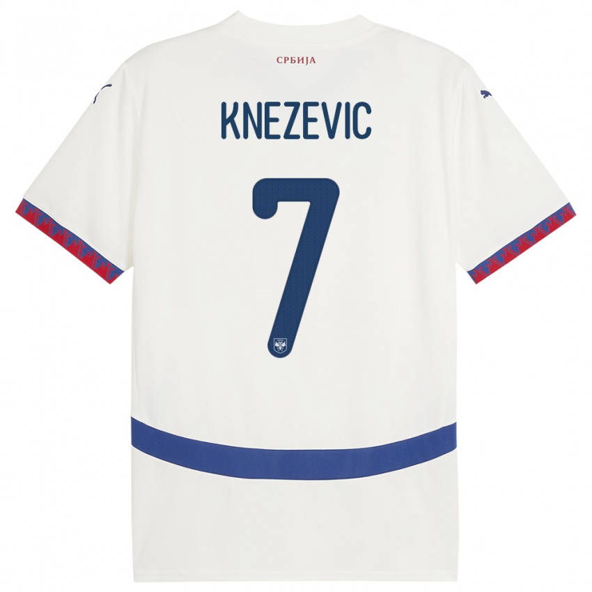 Homme Maillot Serbie Nikola Knezevic #7 Blanc Tenues Extérieur 24-26 T-Shirt Belgique