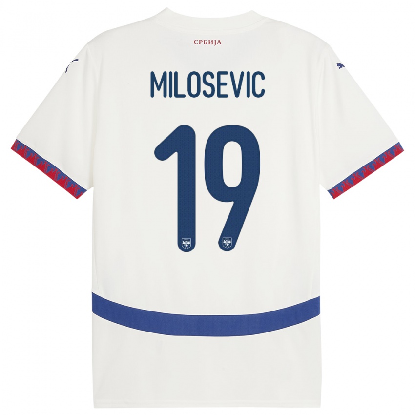 Homme Maillot Serbie Jovan Milosevic #19 Blanc Tenues Extérieur 24-26 T-Shirt Belgique