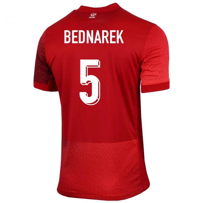 Homme Maillot Pologne Jan Bednarek #5 Rouge Tenues Extérieur 24-26 T-Shirt Belgique